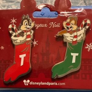 Disneyland Paris Chip and Dale Christmas Stocking Pins
